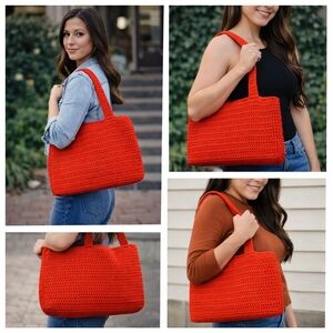 Vibrant Red Crochet Shoulder Bag
